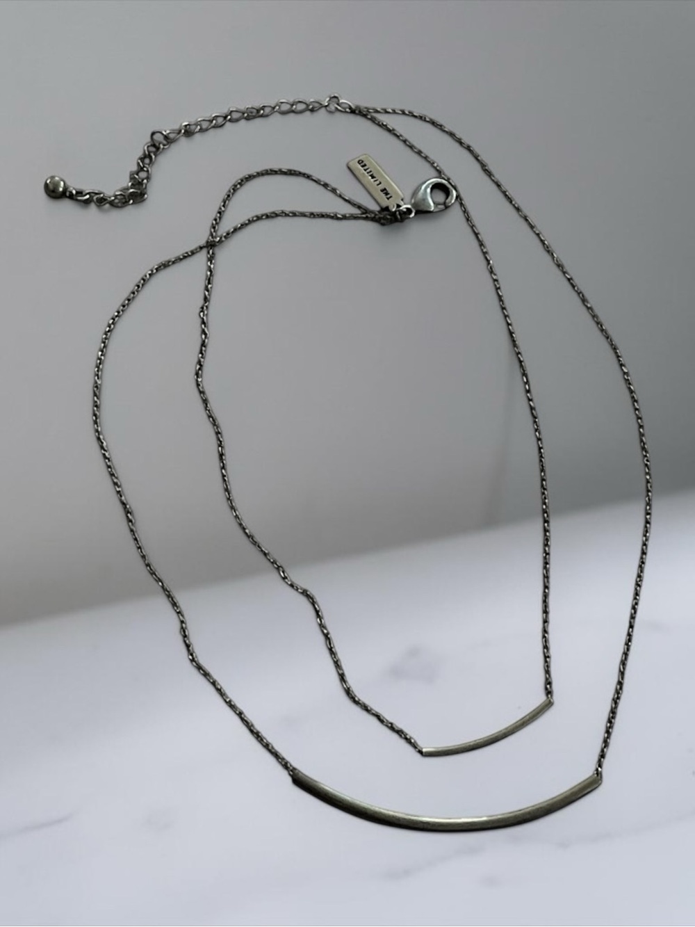 Double-Layer Curved Bar Necklace in Silver - Unbranded